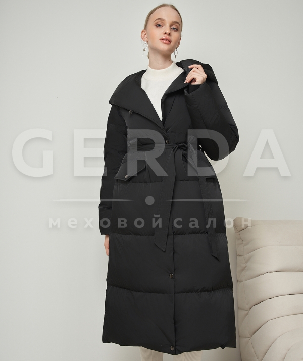 Пуховое пальто с мехом песца 120 см черное