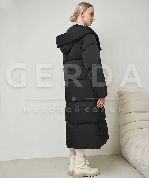 Пуховое пальто с мехом песца 120 см черное